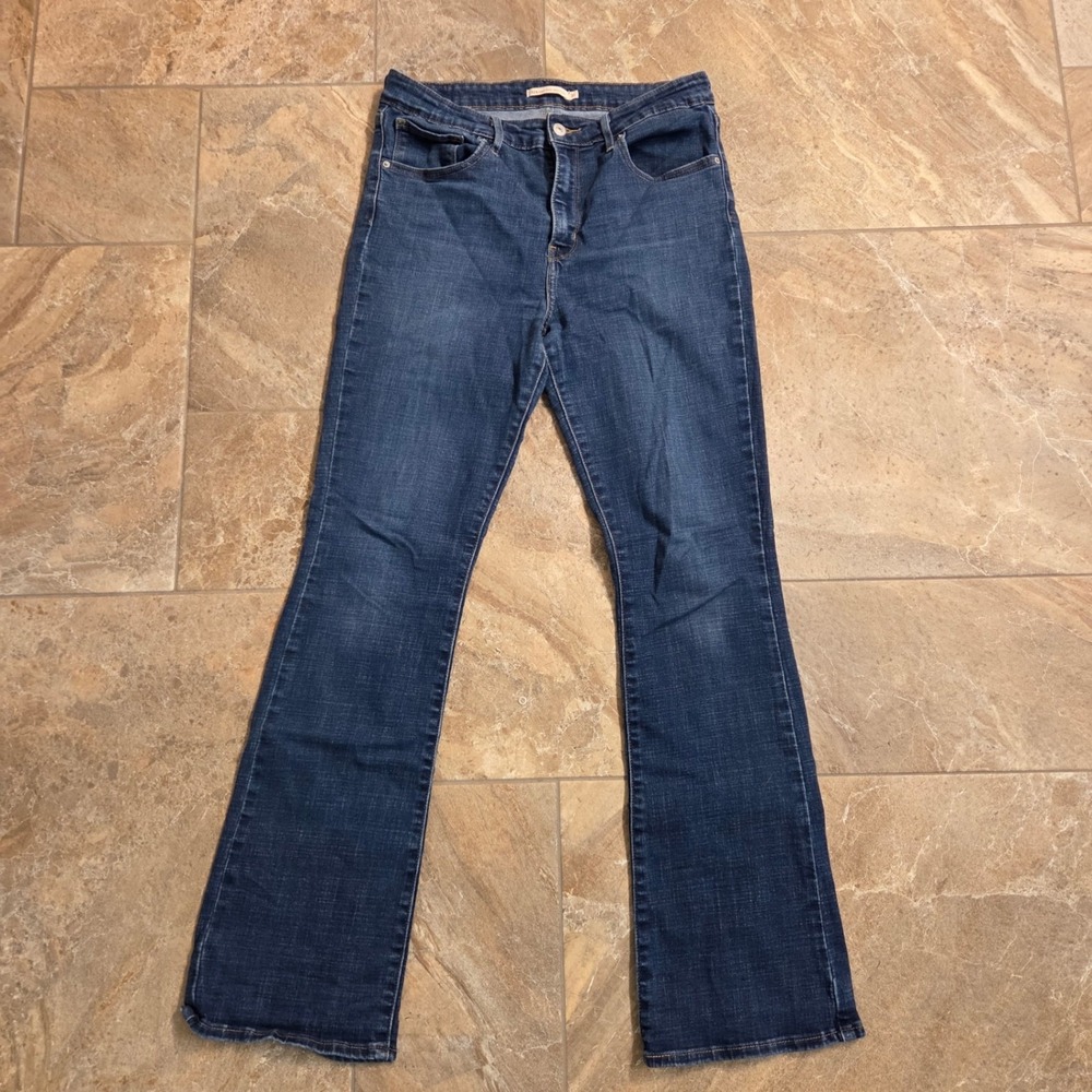 Levis 725 High Rise Bootcut Jeans Dark Wash Blue Stretch Denim women Size 31